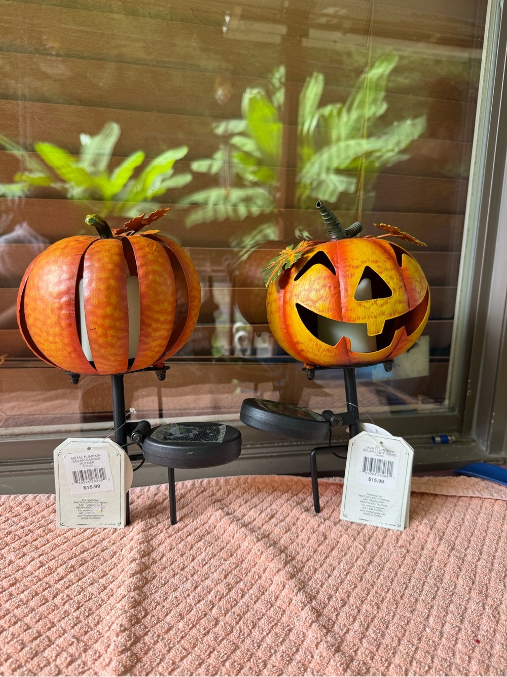 Metal Pumpkin Candle Holders - Orange Halloween Decor solar powdered